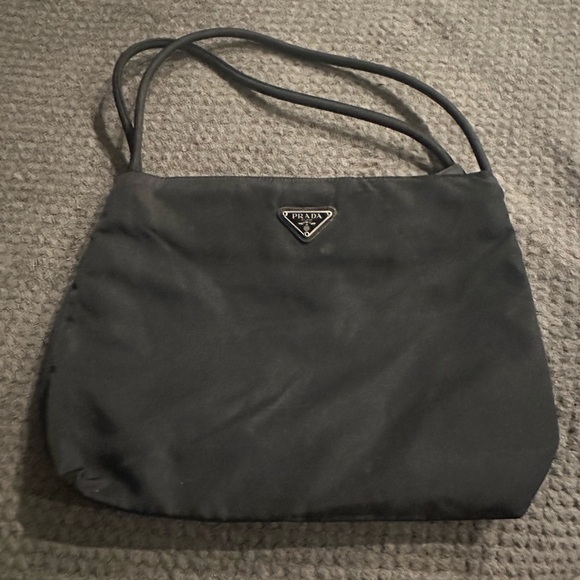 Prada Black Nylon Tote Gray Logo Accent - Picture 1 of 10